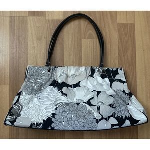 BURBERRY London Canvas Floral Shoulder Purse Bag & Black Leather Trim